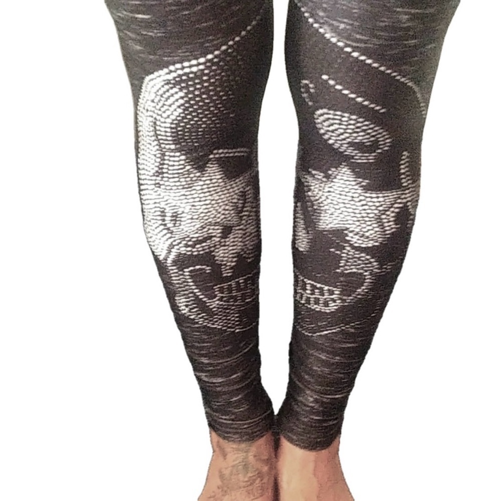 Terez Starry Eyed Skull Leggings Black Heathered Gothic Punk Rock XL (Fits XS/S) - Picture 2 of 13